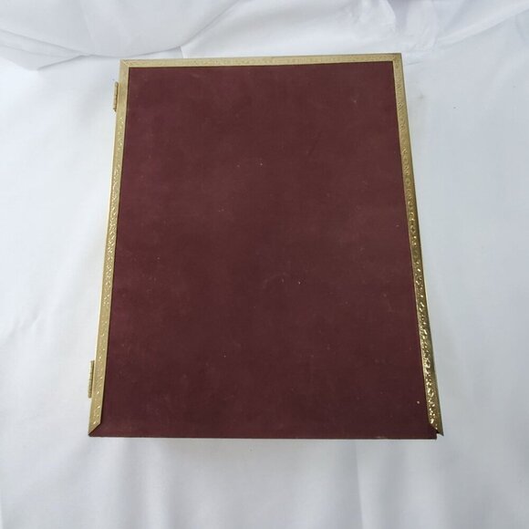 VTG Gold Metal 8x10 Trifold Hinged Picture Filigree Frames Velvet Back MCM - Picture 5 of 12